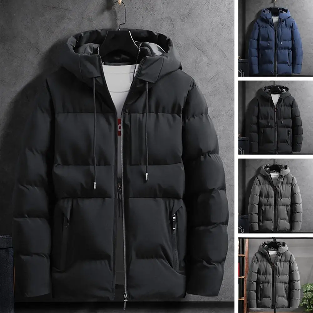 Men Winter Overcoat With Hood Zipper Closure Windproof Men Coat Pocket Design Ultra-Thick Autumn Winter Men Jacket Coat