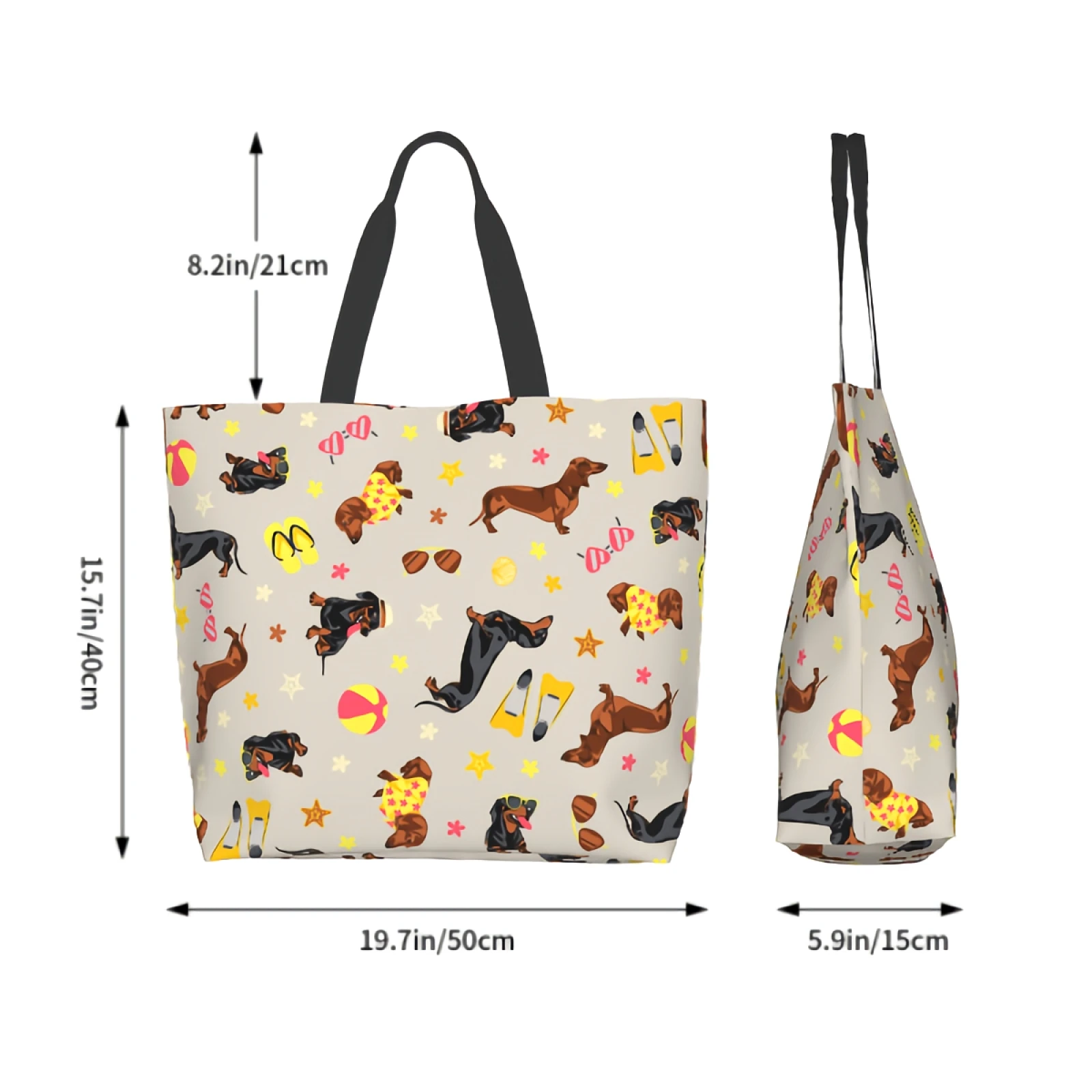 Dachshund Vacation Shopping Bag Reusable Cute Dogs Tote Bag Beach Dachshund Shoulder Bag Casual Lightweight Large Capacity