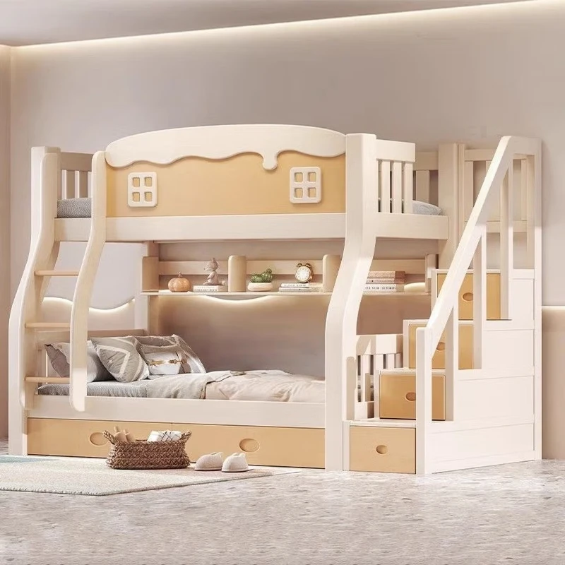 

l apartment type adult child and mother beds Upper and lower bunk wooden beds Double-layer children's beds, ladder length