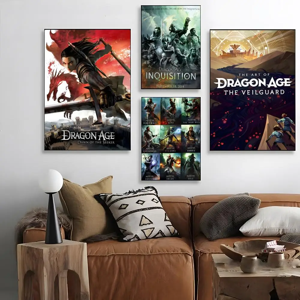game D-Dragon Age Inquisition Poster Self-adhesive Art Waterproof Paper Sticker Coffee House Bar Room Wall Decor