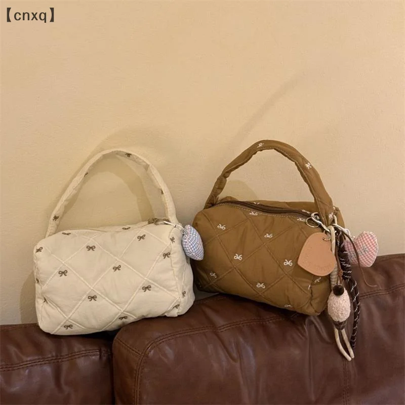 [XQ23] Boog Make-up Tas Girly Grote Capaciteit Handheld Cosmetische Tas Draagbare Opbergzakken Handtas Reizen Toilettas Waszakje