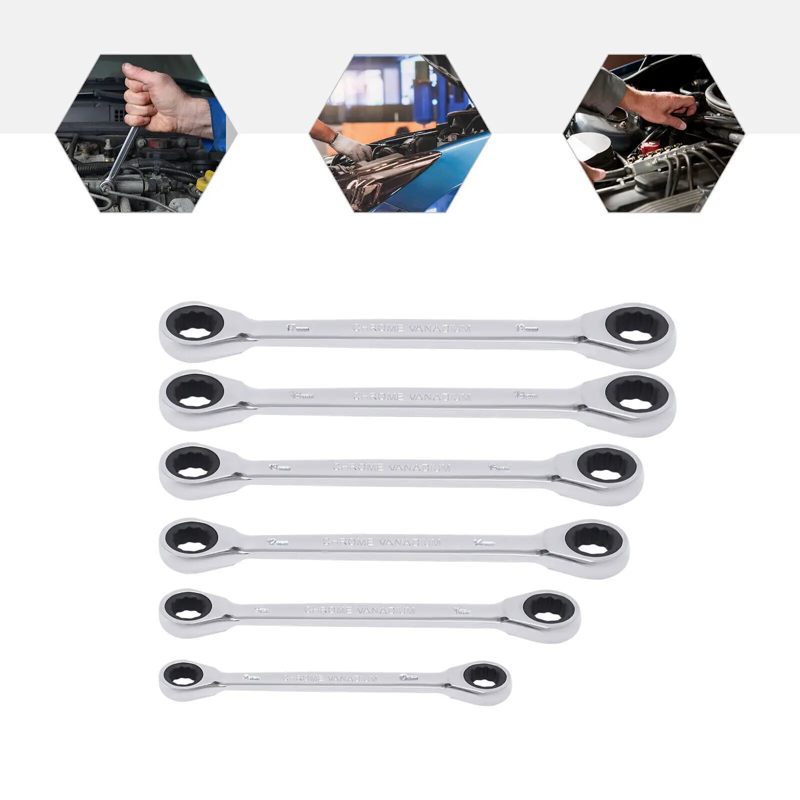 6 PCs Extra Long Ratchet Wrenches Set Wrench Set w/ Metric 8mm-19mm