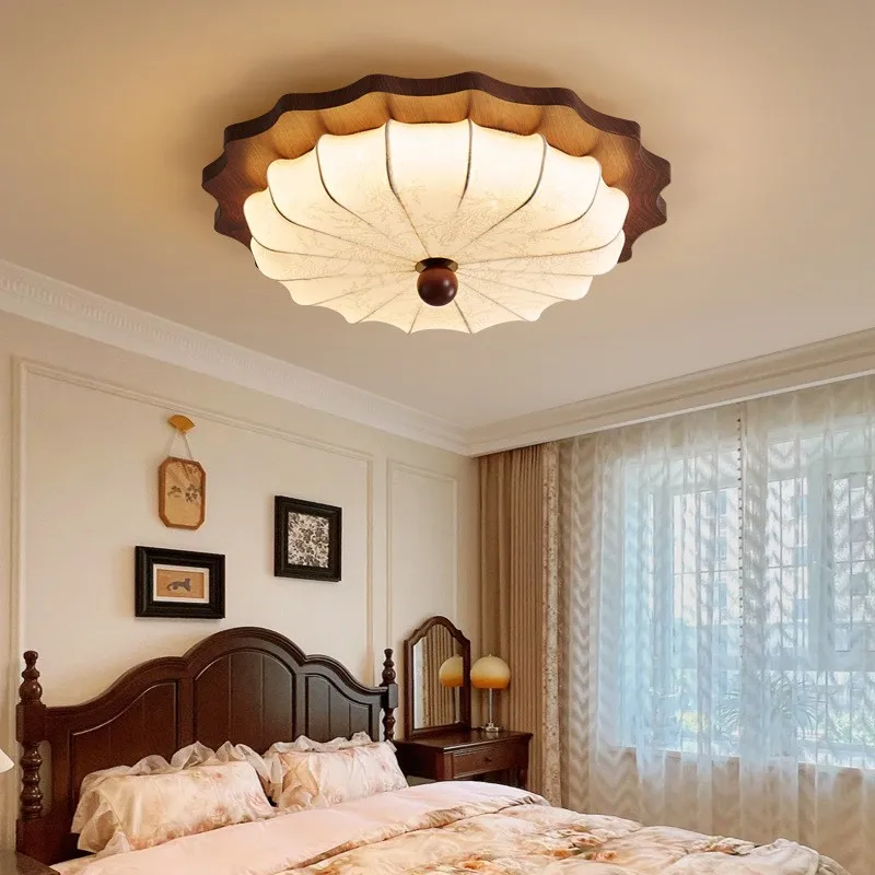 Bedroom Lights, Ceiling Lights, High-End Sense, Antique Style, Vintage Walnut Fabric, Nanyang Style Room Lighting Fixtures