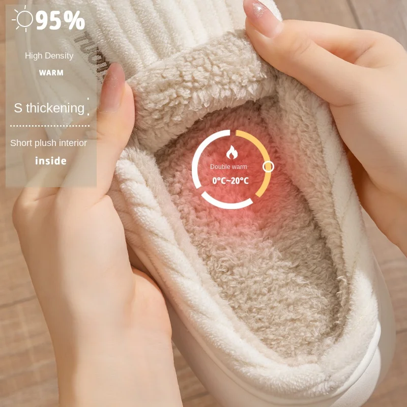 Couple Slippers Indoor Stripe Fluff Memory Foam Fluffy Eva Anti-skid Soft Heel Non Slip Plush Slippers Women's Winter Houseshoes