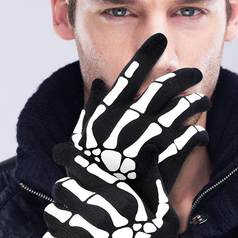 

1 Pair Skull Pattern Gloves Glow Dark Winter Warm Cycling Riding Gloves Halloween Night Outdoor Warming-Keeping Glove