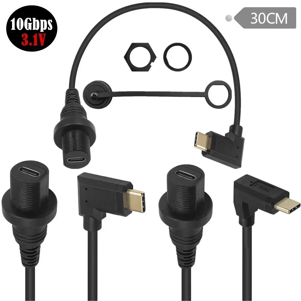 USB-C IP67 wasserdichtes Kabel Typ C 3.1 IP 67 Stecker auf Buchse, Schalttafelmontage, wasserdichter Stecker, Verlängerungskabel 30 cm