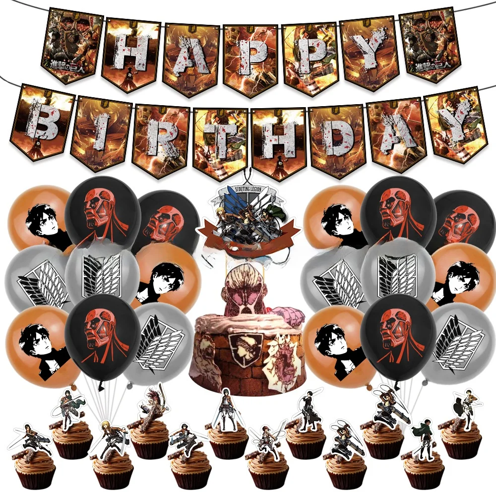 conjunto-de-decoracao-de-aniversario-tema-ataque-dos-titas-baloes-faixa-bandeira-horizontal-para-bolo-e-acessorios-festivos