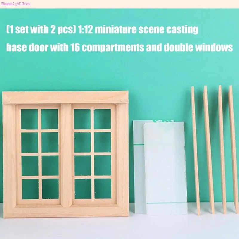 D0JC 未完成木製両開き窓アセンブリキット 2 個ドールハウスディスプレイ用
