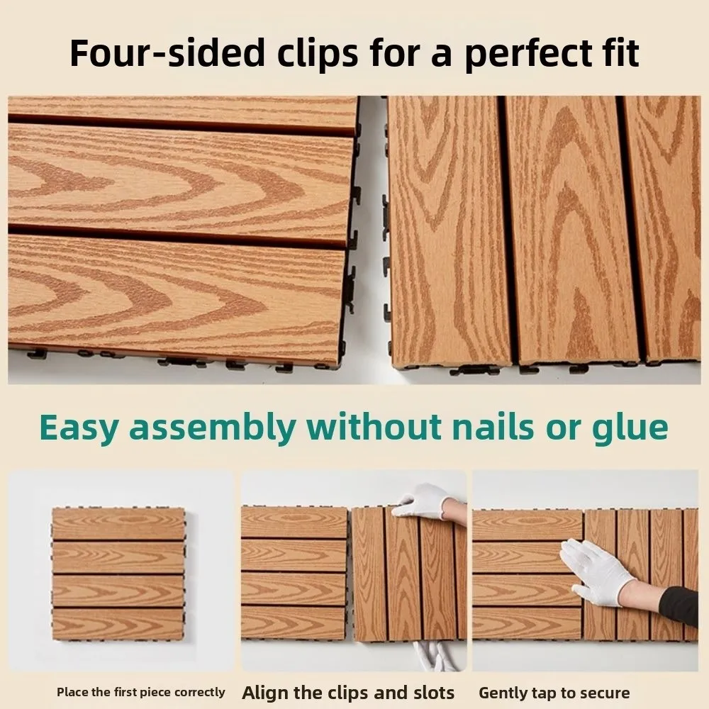 

New Waterproof Outdoor Floor Hardwood Interlock Wooden WPC Floor Self-Paving DIY Installation Terrace Brick Balcony