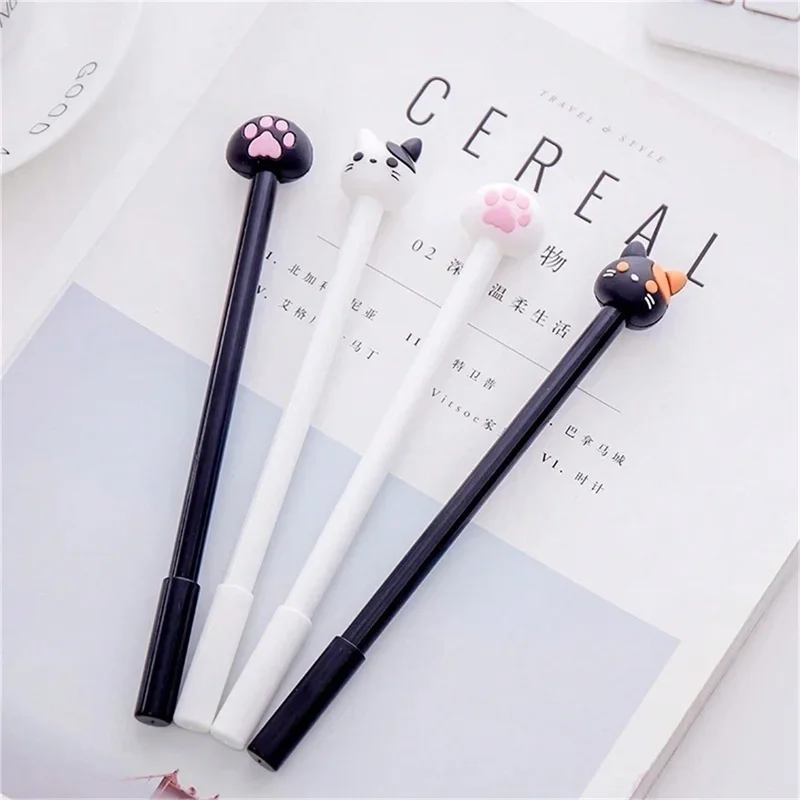 One pack of randomly selected four creative cartoon cute orange ear cat paws neutral pen water pen black student neutral pen sta