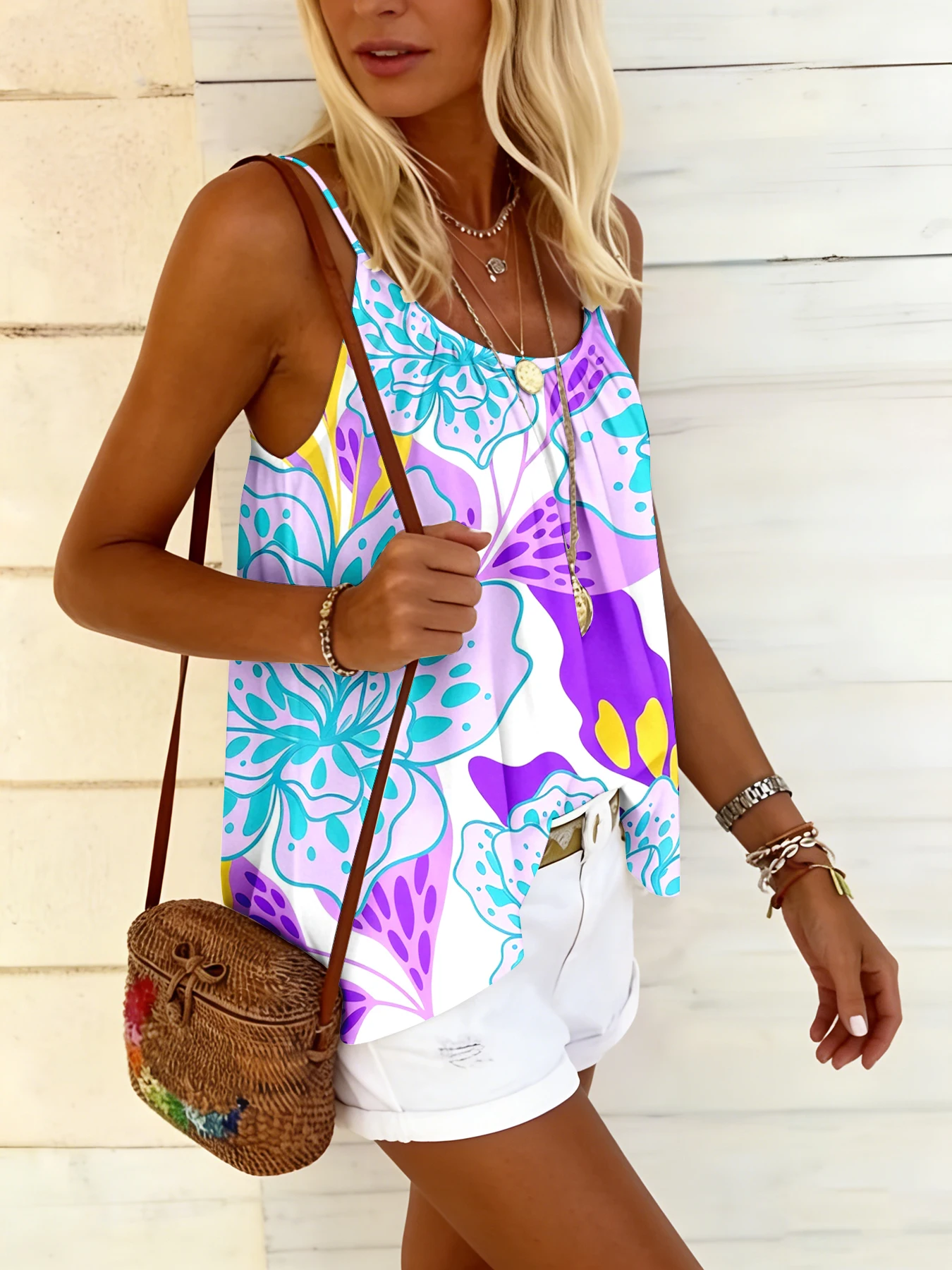 Sommerliches, lockeres Camisole-Top mit Rundhalsausschnitt, bequem, hautfreundlich, lässig, vielseitig, temperamentvolles Oberteil für Damen – Detail 25