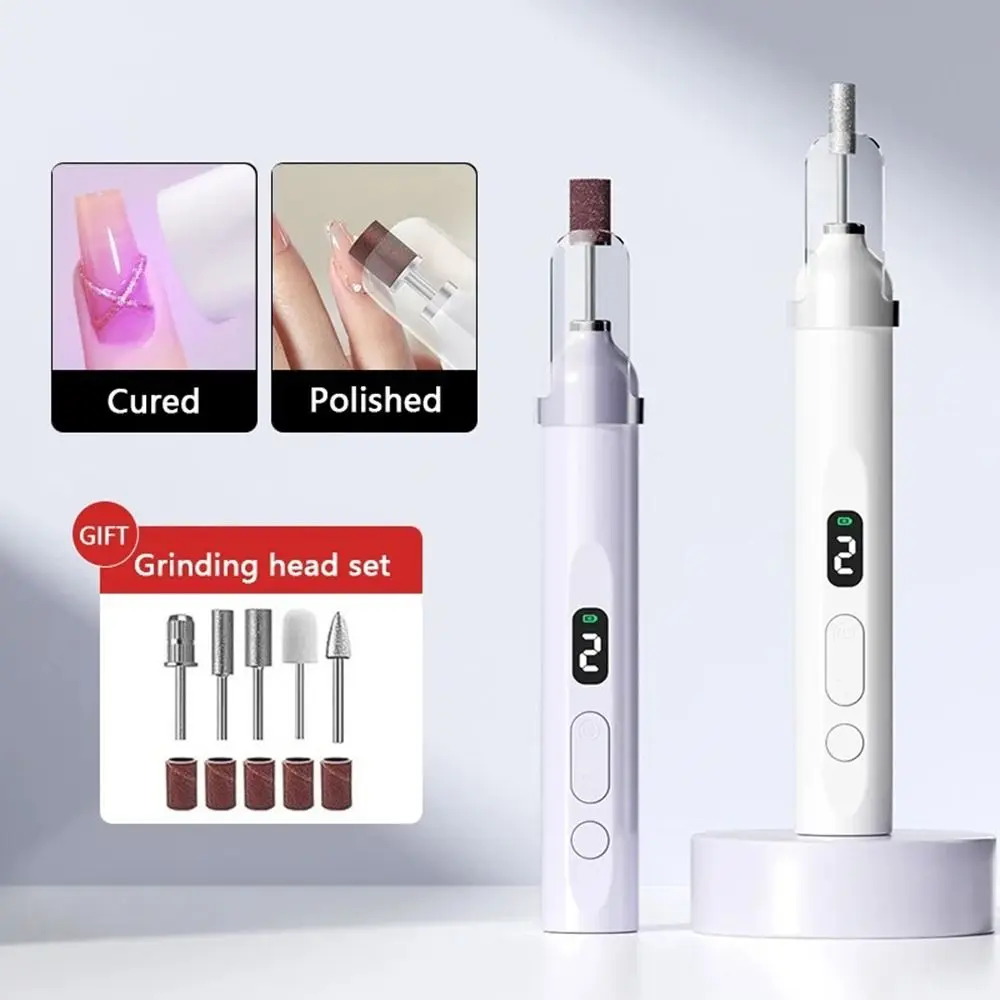Polidor de unhas elétrico portátil display lcd cura rápida sem fio secador de unhas recarregável 5 cabeças moagem lixar arquivo