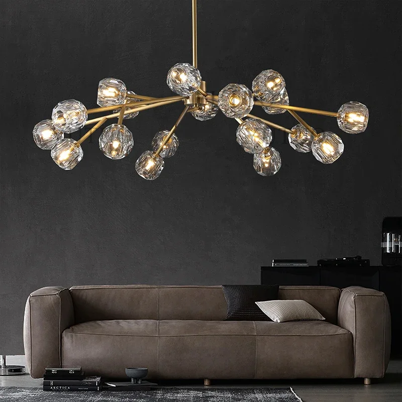 

Modern Beveled Cut Crystal Ball Living Room Suspended Villa Bedroom Lighting Fixture Ceiling Pendant Light Chandelier