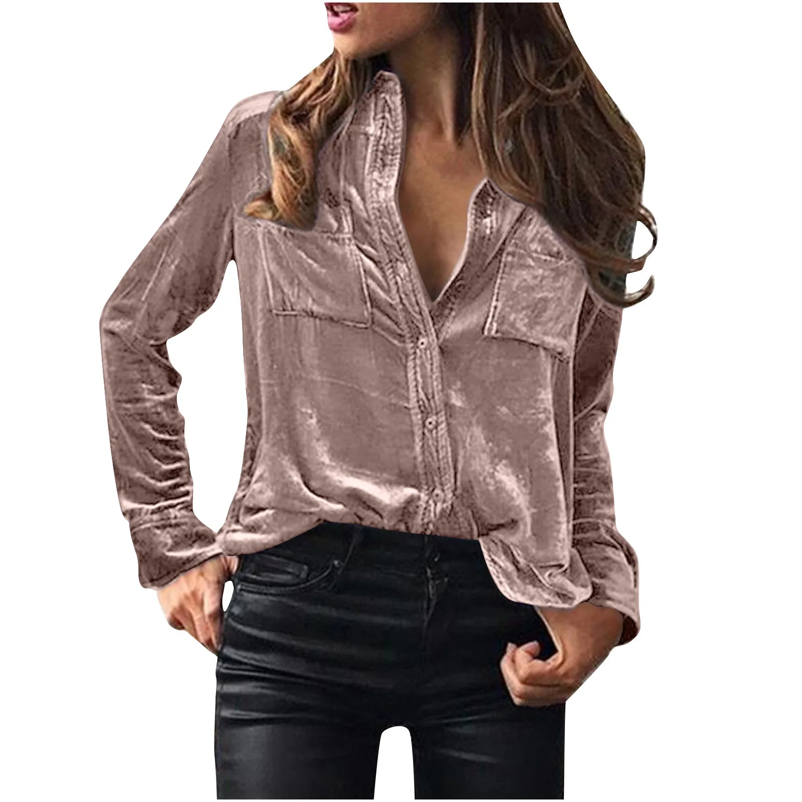 Women\'s Sexy New Long Sleeved Lapel Button Gold Velvet Shirt Japanese Brand Woman Camisas Lisas Camisa De Dama Manga Larga