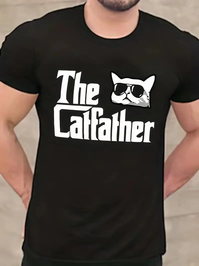 Summer Comfort Catfather Tee - Men's Casual Crew Neck Graphic T-Shirt, Durable & Stretch Fit