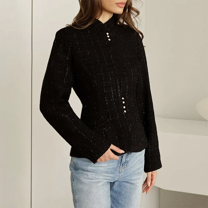 Women's Clothing 2026 Spring New Temperament Stand-up Collar Design Sense Slim Casual Suit Small Blazer