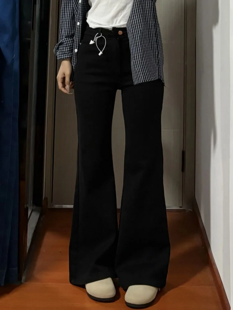 

High Waist Flared Loose Women's Jeans Bla Slimming Wide Leg Pants Retro Sle Iron-Free Denim Casual Faion plus Size