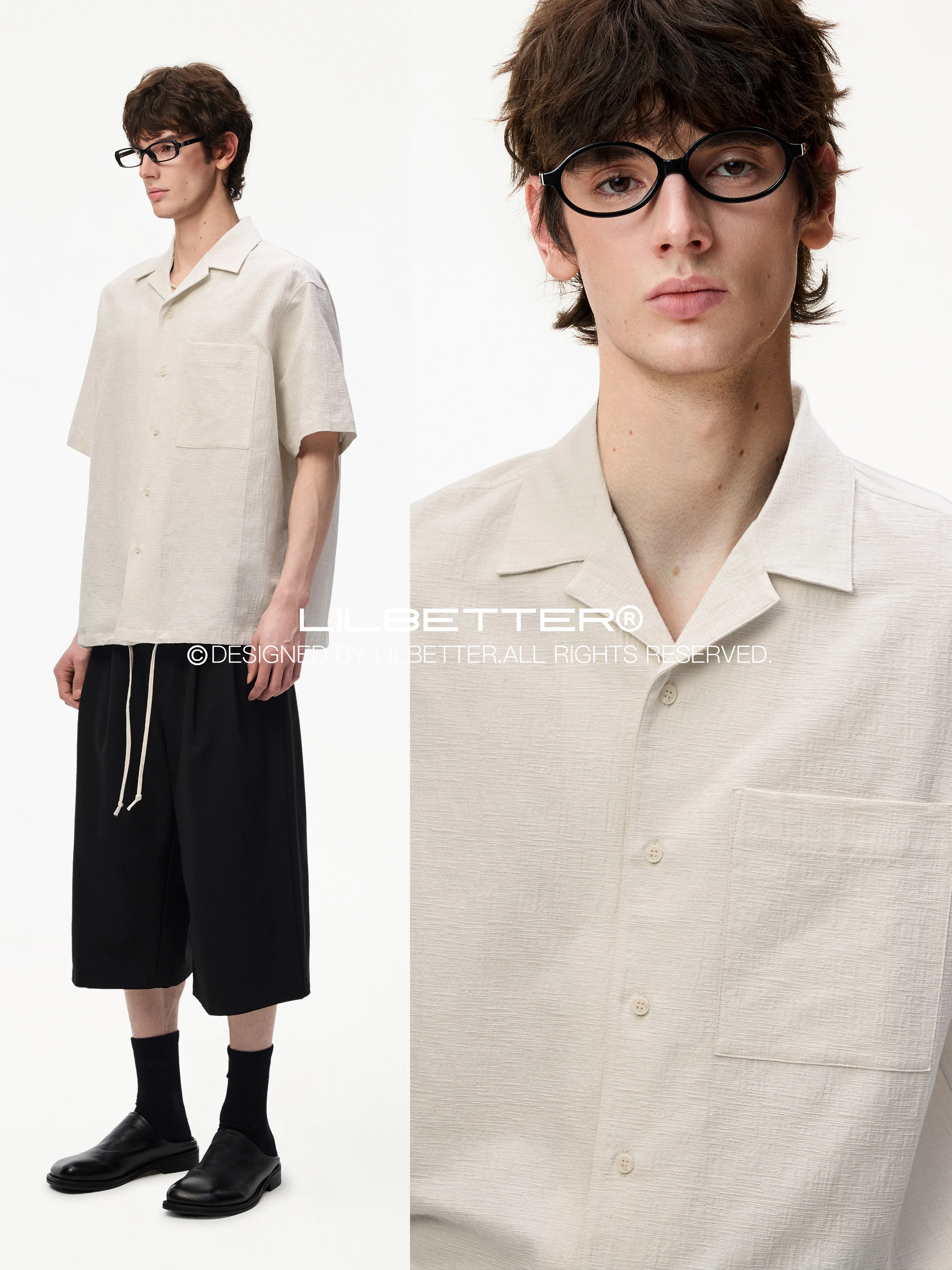 Lilbetter Linen Cotton Blend Cuban Collar Short Sleeve Shirt Casual Lightweight Breathable Fashion Urban Style Men's Shirt