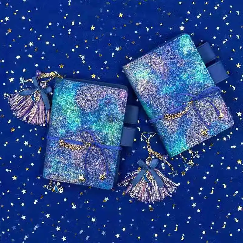 Glittering Fabric Notebook Starry Sky Blue Moterm Tieback Schedule Notepad Person Diary Cover A5 A6 Time Manage Planner Tassel