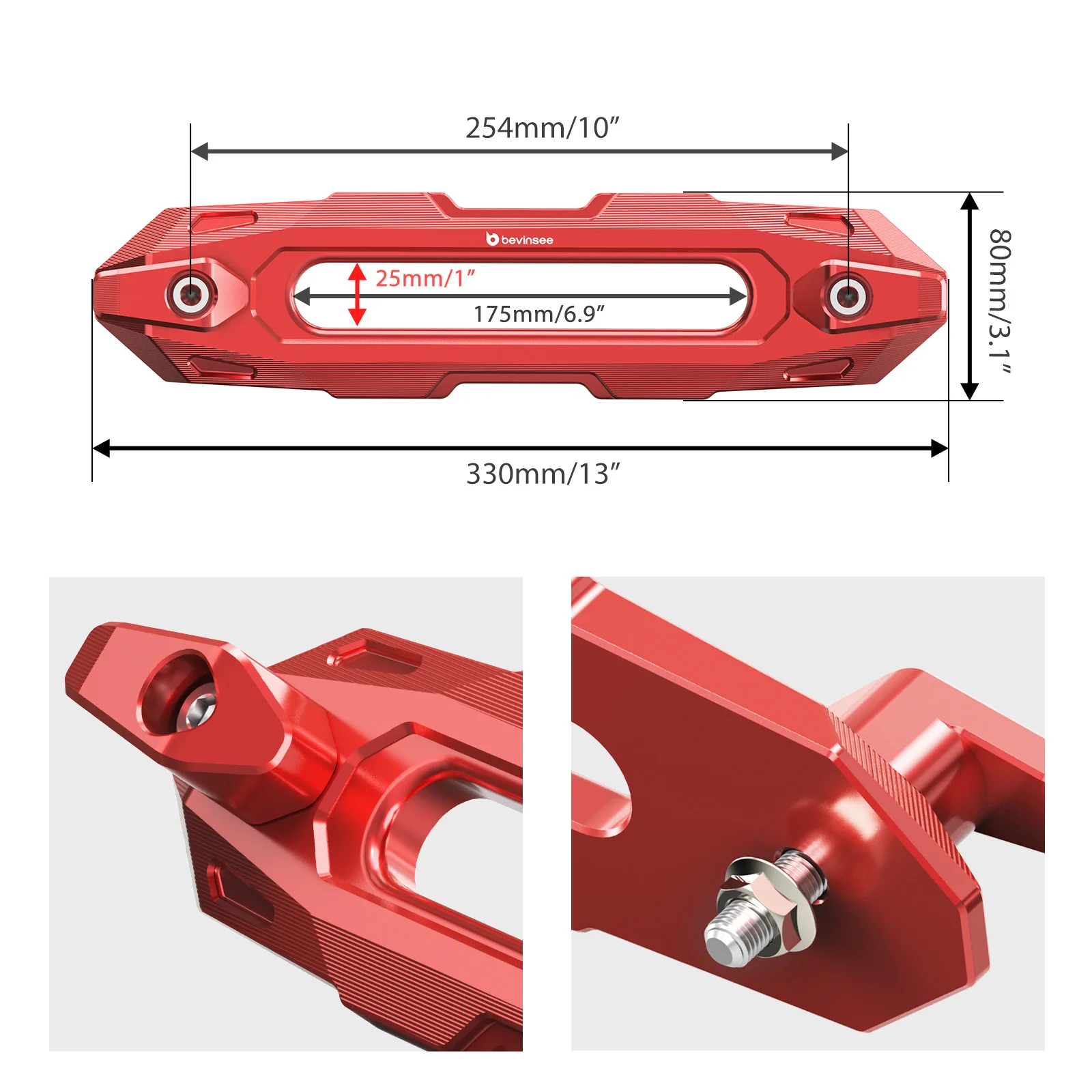 BEVINSEE 6061 Aluminium Seilzugführung mit Doppelhaken, passend für 10-Zoll-Lochkreis für Synthetikseil, ATV, UTV, SUV, LKW – Detail 2
