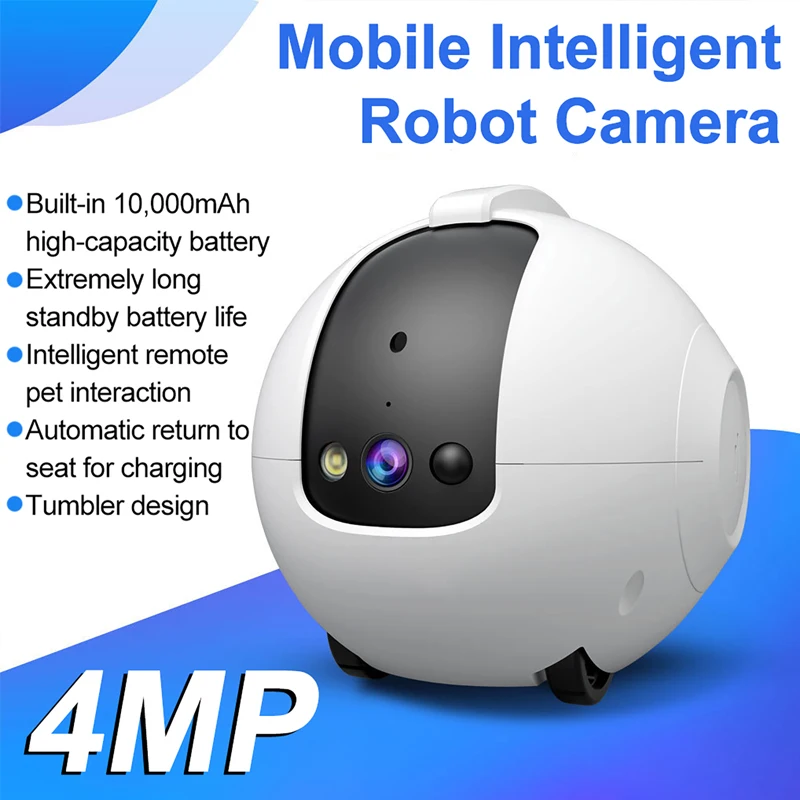 Mobile Robot Camera Pet Surveillance Cameras 4MP HD PTZ IP Security Surveillance Cam Motion Detection For Dog/Cat/Baby/Elderly