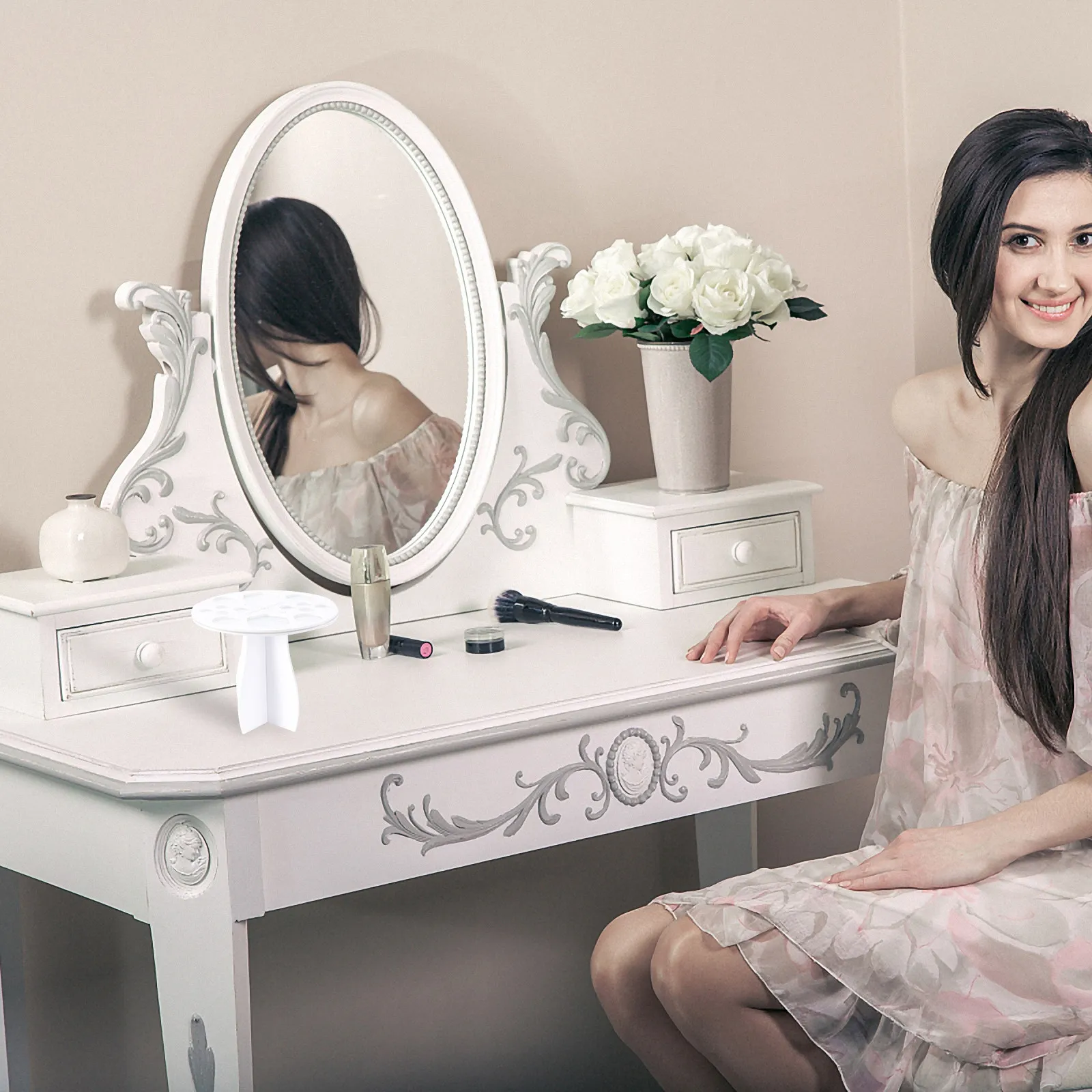 Makeup Brush Drying Rack Organizer Holder Stand with Holes Compact Storage for Travel Vanity