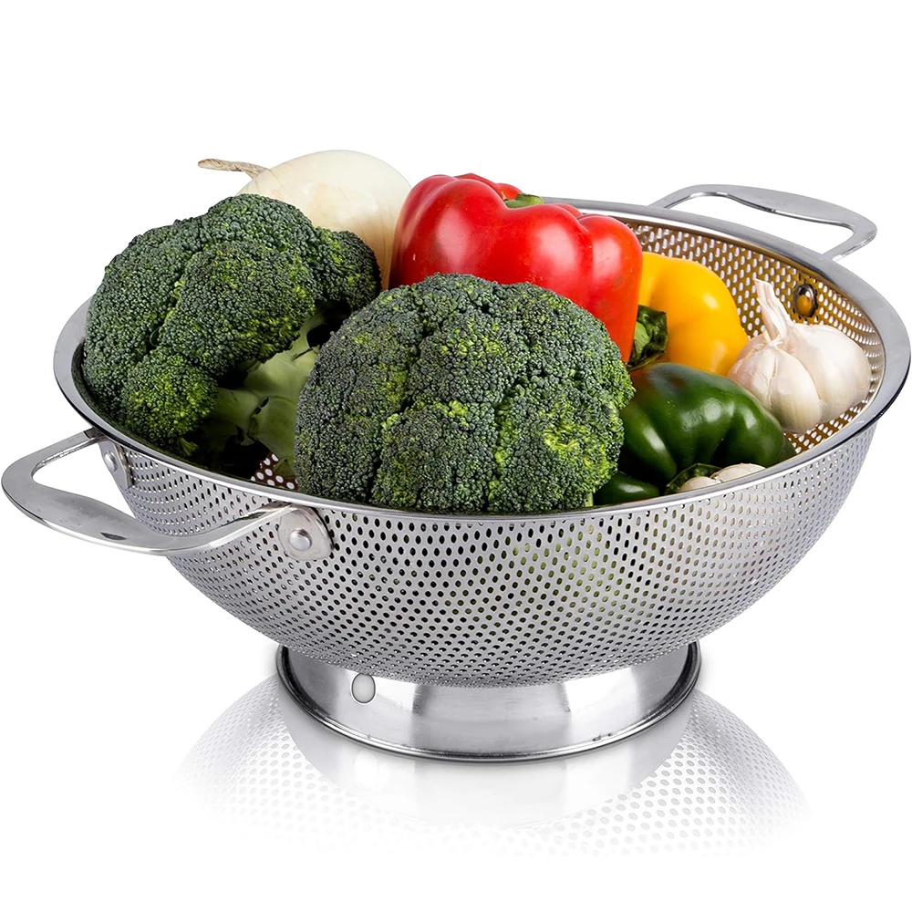 

1PCS Large Stainless Steel Colander with Handle Kitchen Food Pasta Strainer Basket With Self-draining Solid Ring Base