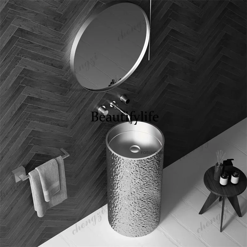 NQ52 PPCreative Water Ripple Stainless Steel Bathroom Sinks Bar Round Pedestal Basin Home Balcony Washbasin French Bathroom Furn