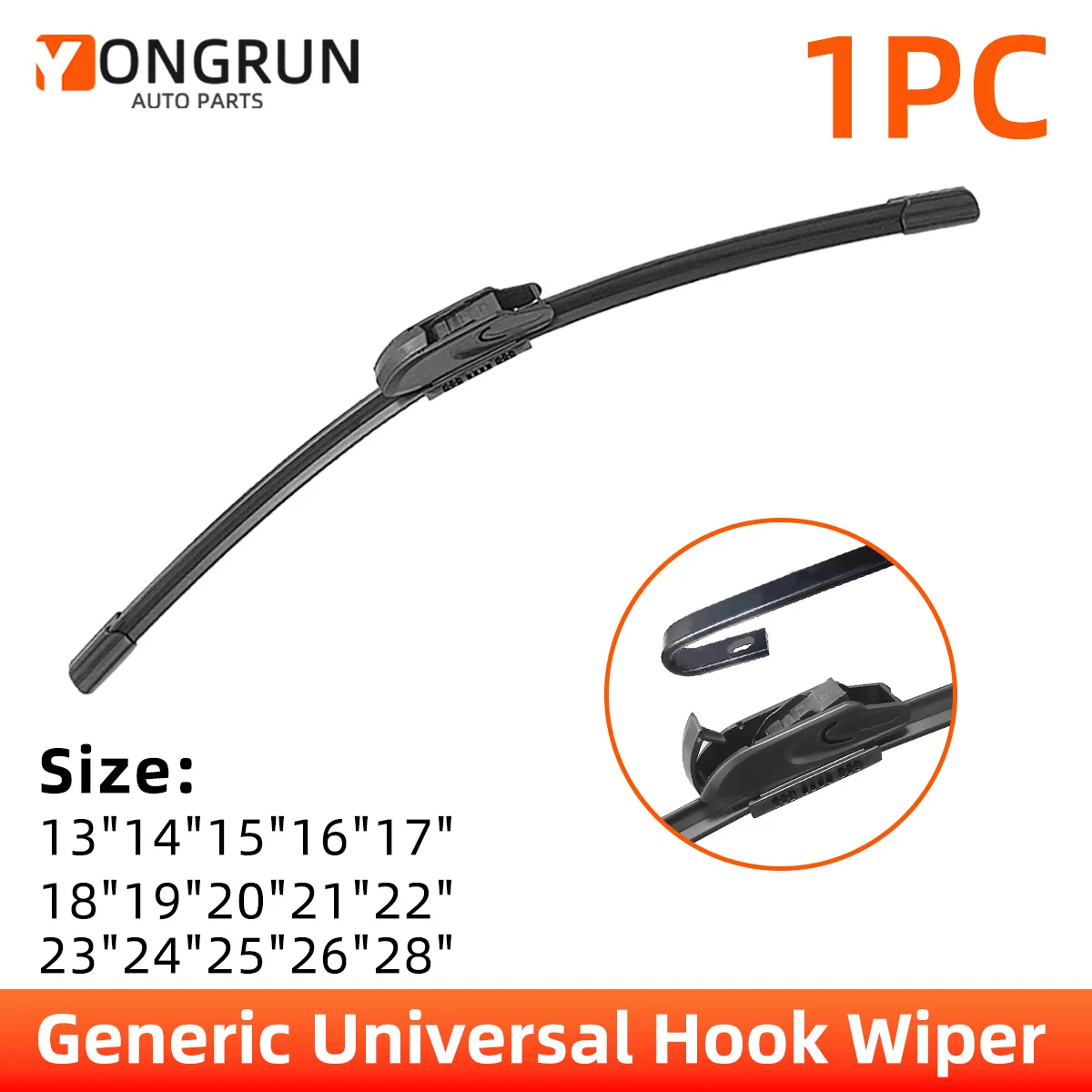 YONGRUN 1PC Auto Scheibenwischer J/U Haken Universal13"14"15"16"17"18"19"20"21"22"23"24"25"26"28"Boneless Gummi Wischerblatt