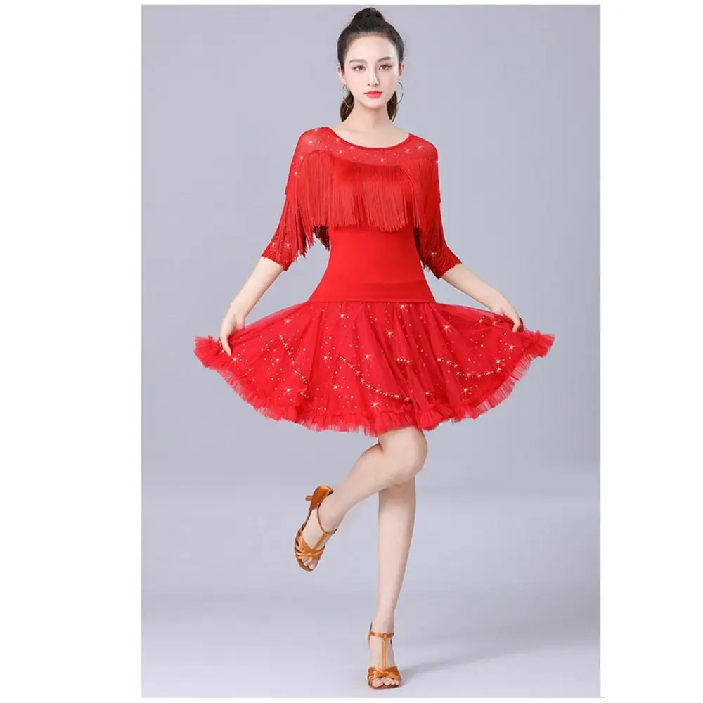 Top de baile latino con borlas a la moda, vestidos de noche modernos brillantes, ropa de actuación, accesorios de baile, ropa de baile