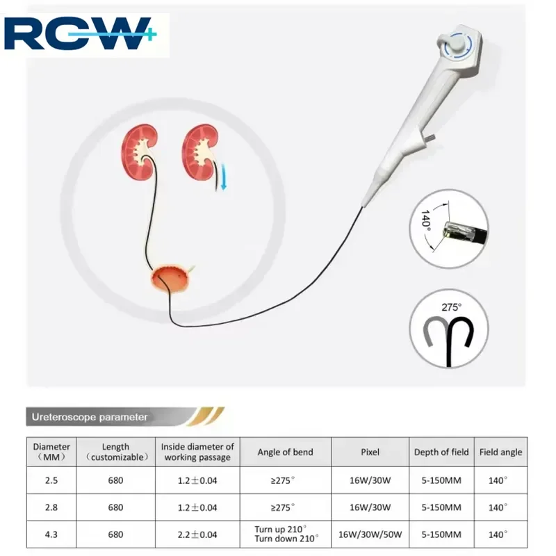 RCW Factory Price Electric Disposable Cystoscope Flexible Video Ureteroscope Examination Endoscope for Hospital