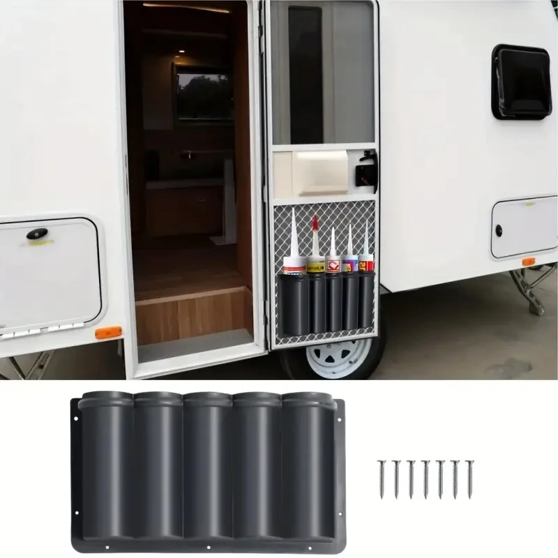 

5-Tube RV Door Spray Can Storage Box For RV Durable PVC Storage Organizer Silicone Garage Practical RV Tool Storage Black