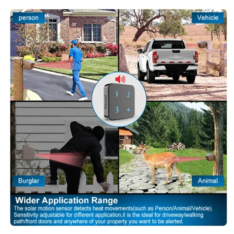 Solar Wireless Driveway Alarme, Sensor de Movimento Outdoor Weather-Resistant, DIY Sistema de Alerta, EU Plug, 800 Metros, Novo