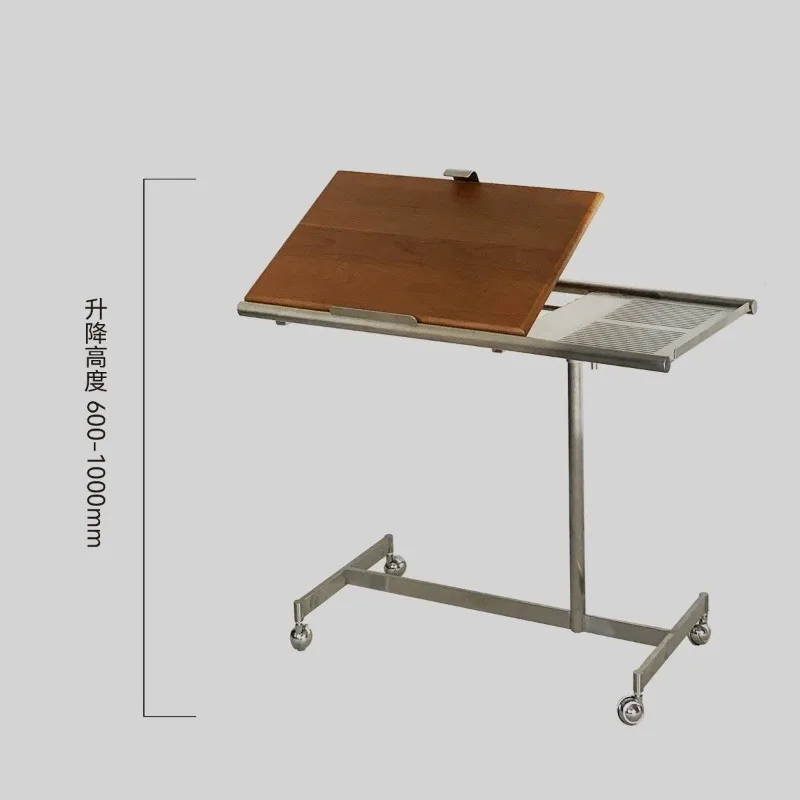 يمكن رفع وخفض رف الموسيقى لطاولة القهوة بعجلات من الخشب الصلب المحمول وطاولة جانبية #5