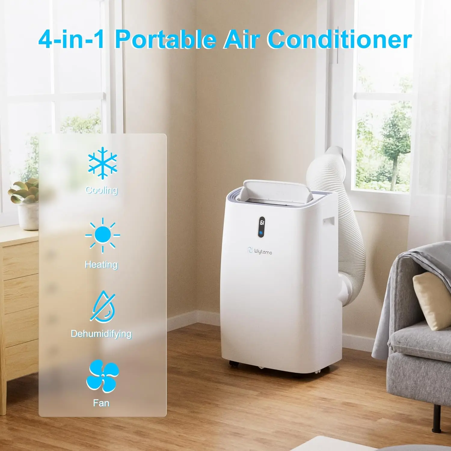 Aire acondicionado portátil 4 en 1 para habitación, Unidad de CA de 14.000 BTU, frío, calor, deshumidificador y ventilador, hasta 700