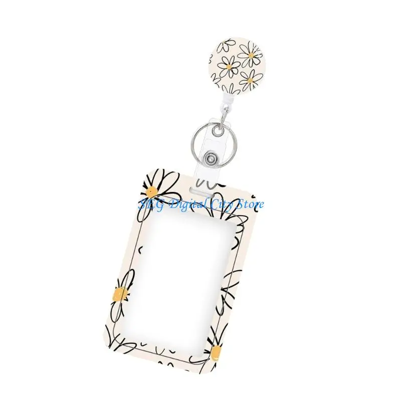 

U75B Floral Print Card Holder Retractable Badge Holder Quick Sliding Action Card Protectors For Office School Corporate Event