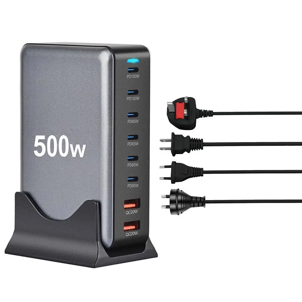 New 500W GaN PD Charger 6C2A Multi-function Charger 8-port Desktop Charger Desktop Charging US/EU/UK/AU PD Charger