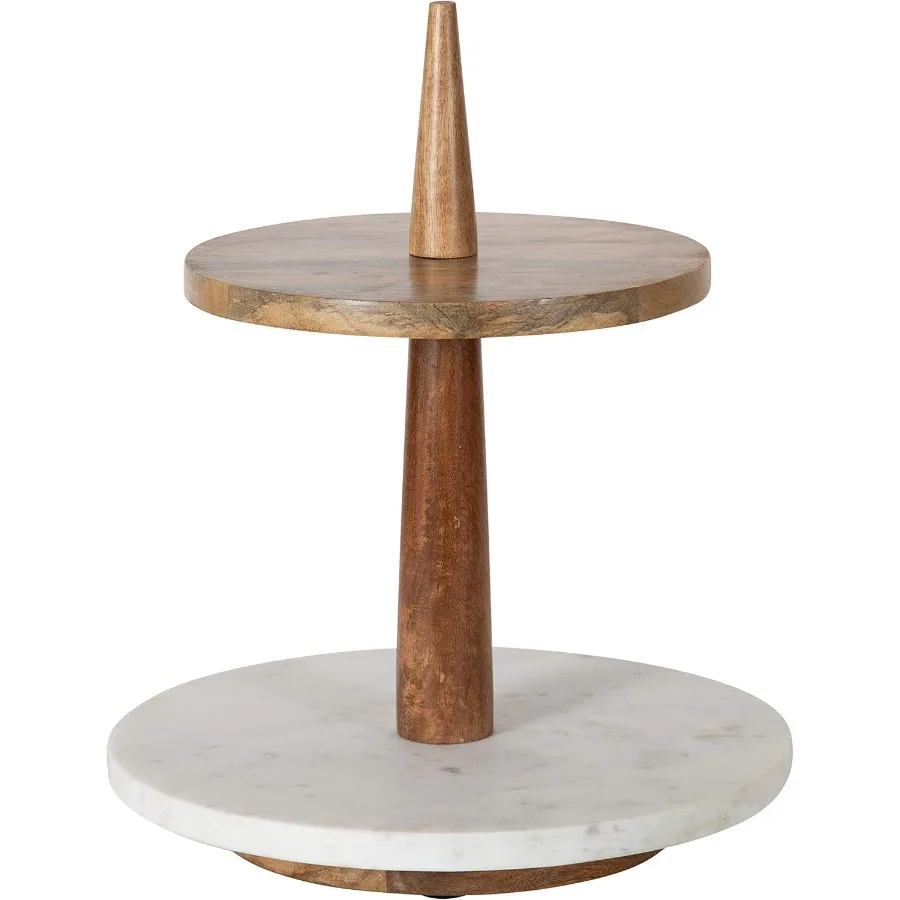 

Praxis Modern 2Tier Tray 12 x 12 x 15 Natural Wood and White Marble Decorative Farmhouse Serving Tray for Display