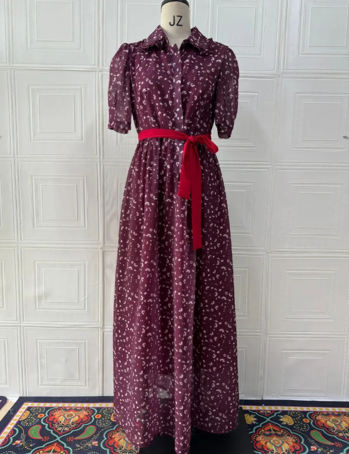 Abito da donna Abaya Abiti da festa Jalabiya Musulmano Estate Stampa floreale Abiti Lace Up Eid Robe Ramadan Dubai Abaya Caftano