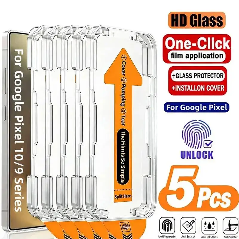 

Dust Free Easy Installation Screen Protector For Google Pixel 10 9 Pro XL 8 7 6A 7A 8A 9A 10A Fingerprint Unlock Tempered Glass