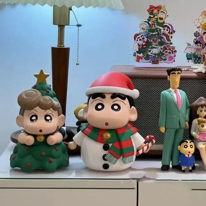 Crayon Shin-Chan Christmas Snowman Christmas Tree Shin-Chan Himawari Figures Cute Doll Decoration Children Toy Gifts Collectible