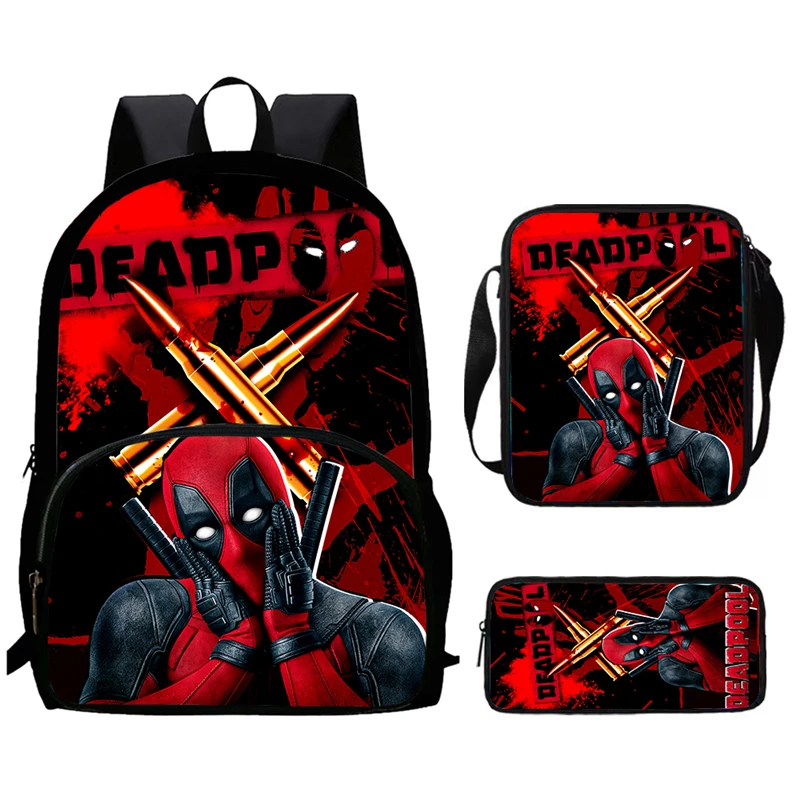 3-piece Cartoon DEADPOOL & WOLVERINE Kids Backpacks Student Backpack Shoulder Bag Pencil bag Perfect gift for boys and girls