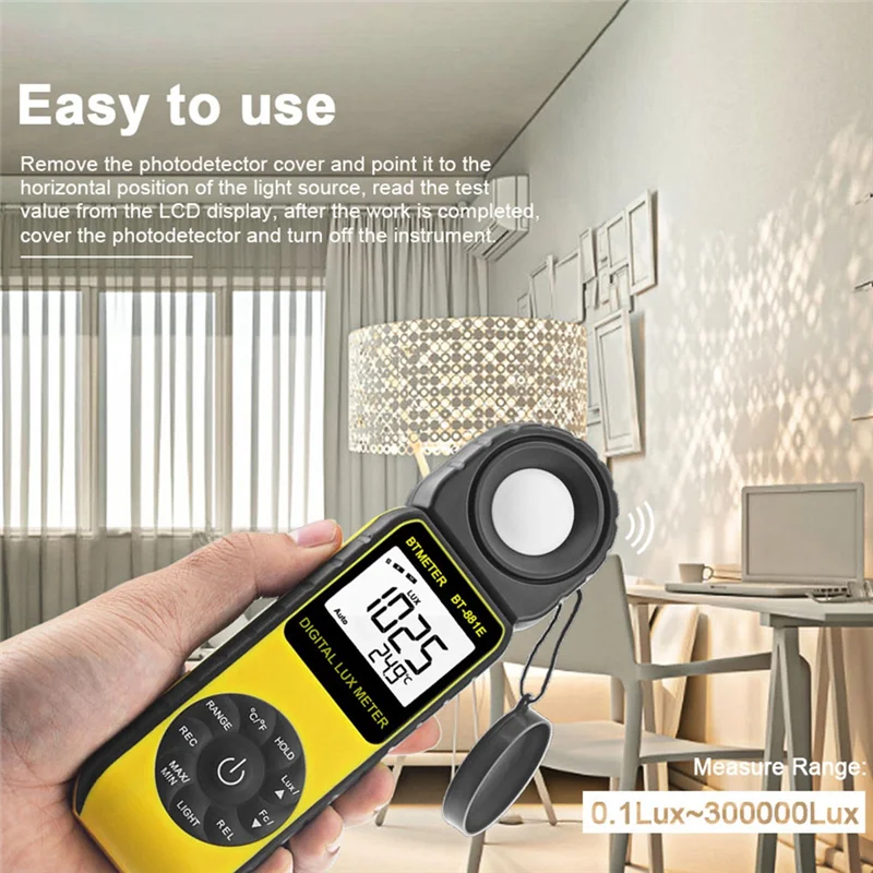 

ABWZ-BT-881E Handheld Digital Lux Meter, LCD Display, Light Measurement Tool For 1 - 300,000Lux Intensity
