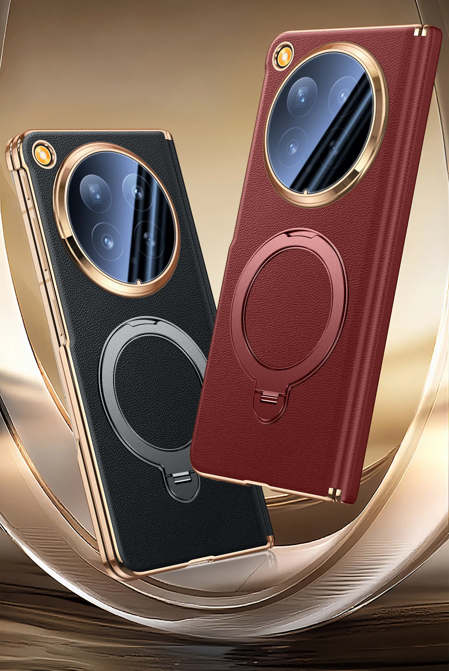 

magnetic phone case for oppo find n6 case genuine leather double-sided center axis hinge lens full coverage with rotating stand