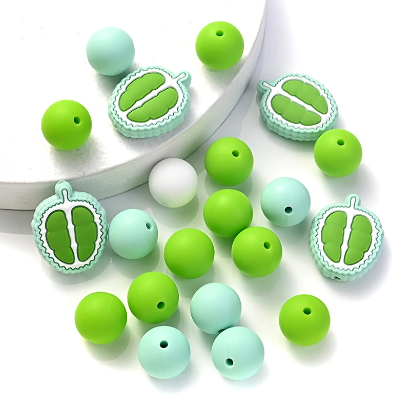 32Pcs Food Grade 15mm Round Silicone Teether Fruit Shape Focal Beads Baby Chewable Nursing Teething Toy Silicone Teether For Diy