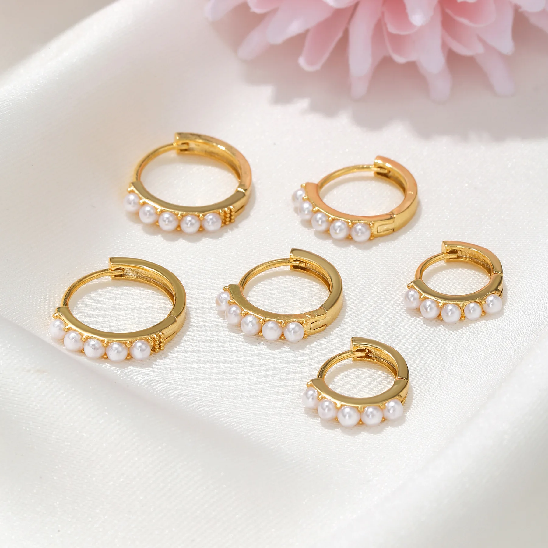 Yuedane Stainless Steel Little Imitation Pearl Hoop Earrings Small Circle Cartilage Earring Piercing Jewelry For Women