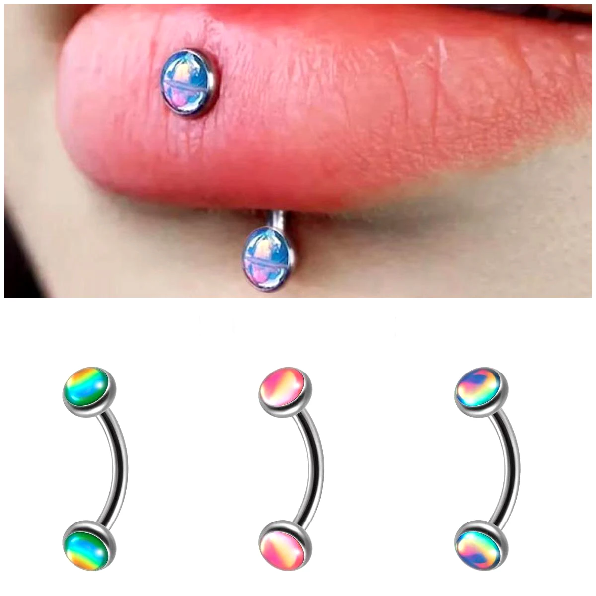 Titanium alloy eyebrow nail, colorful eyebrow ring, double headed puncture human body puncture accessory