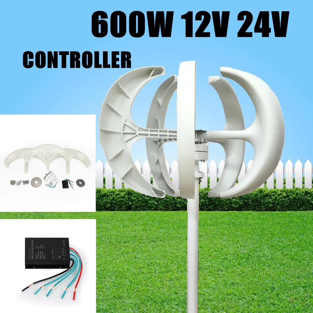 Gerador de Turbina Eólica com Controlador e Placa Flange Eixo Vertical tipo Lanterna 5-blade 600w