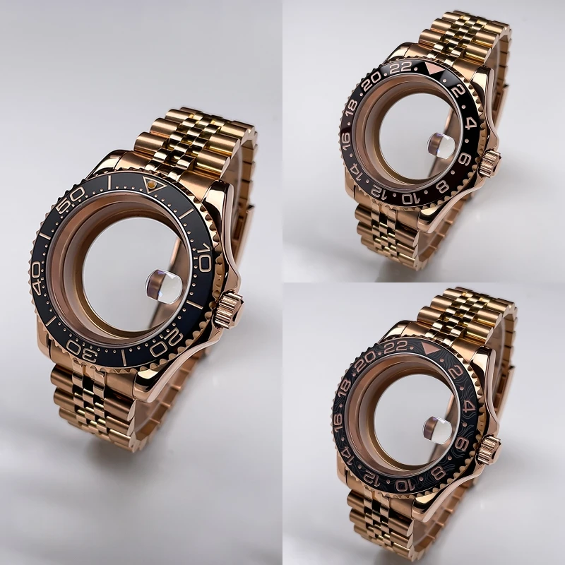 

NH35 Case 40mm Full Rose Gold YM Design Two-Way Rotating Bezel Stainless Steel Sapphire Glass NH35 NH36 NH34 Movement Watch Case