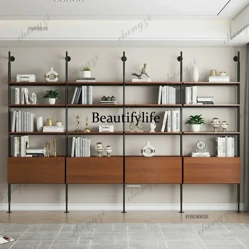 ZZZ Luxury Solid Wood Bookshelf Partition Display Shelf Industrial Iron Bookcase Library furniture Multi-layer Book Rack